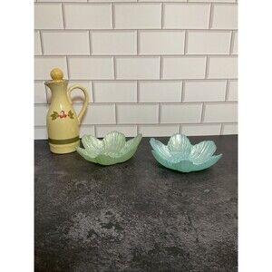 Akcam Iridescent Frosted Flower Shape Art Glass Bowl Handmade In Turkey Set of 2